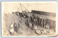 c1910's Coaling US Navy Ship Sailors #1 RPPC Photo Antique Unposted Postcard picture