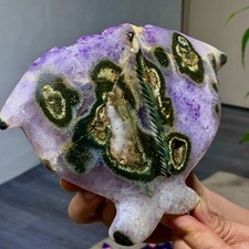 2.2LB Natural Amethyst agate geode quartz crystal Hand carved fish picture