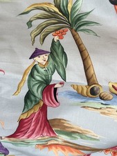 Clarence House Fabric Les Fetes D'Orient Chinoiserie Toile Linen Blue 3.5 Yds picture
