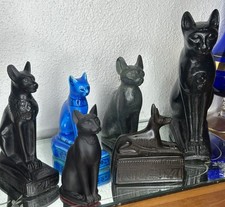 VTG Egyptian Bastet Cat Lot~6 Sarcophagus Coffin Casket Figurine Gothic Eclectic picture