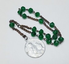 Vintage Saint Anne De Beaupre Catholic Chaplet Green Glass Beads France picture
