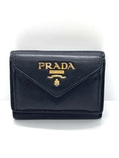 Prada Tri-fold Wallet Black Saffiano Leather Used 1MH021 picture