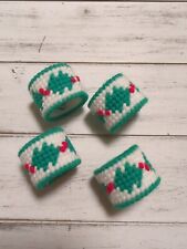 Vintage Handmade Plastic Canvas Napkin Rings Christmas Holy Set Of 4 picture