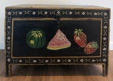 VTG Hand Painted Storage Chest Floral & Fruits Wooden  Box picture