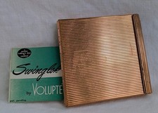 Vintage Volupte Swinglok Compact Gold Tone Unused w/ Puff Booklet Mid Century picture