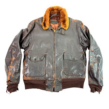 Vintage US Navy G-1 Leather Flight Jacket USN Mouton Collar Heavy Distressed XL picture