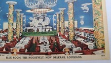Linen Postcard Blue Romm The Roosevelt New Orleans Louisiana Unposted picture