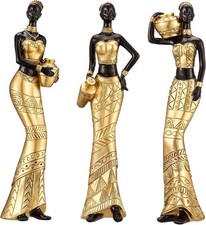 3-Pack Vintage African Statues - Cultural Gold Figurines for Thoughtful Gifts picture