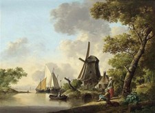 Oil painting Jan-Van-Os-Summer-Landscape windmill with portrait canvas picture