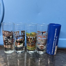 (I)  Lot 5 Harley-Davidson Shot Glasses Dealer Locations NC TN Charlotte Raleigh picture