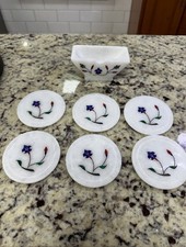 Premium Marble Inlay Coaster Set Handmade Stone Drink Coasters Pietra Dura picture