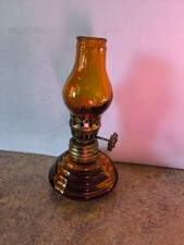 Vtg Mid-century Miniature Amber Kerosene/oil Lamp 4 1/4