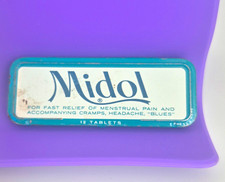 Midol Vintage 12 Tablets Advertising Tin Metal Box Blue/White picture