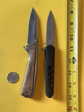 Lot Of 2 Woodcraft Wood Handles Stainless EDC Pocket Knife: One Is Sarge. Nice picture
