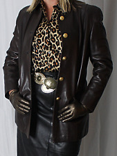 Womens Leather Blazer Jacket Brown 42L Escada SOFT Lambskin Vintage 80s 90s Rare picture