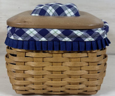 Longaberger 2004 Blue Ribbon Mending Basket w/ Lid Liner Protector & Paperwork picture