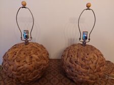 Set Of 2 Natural  Rattan, Coastal/Sea Grass/Boho Style Lamps,Round, Large picture
