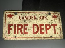 VTG Metal Camden, Ark. Fire Dept. Collectible License Plate Sign picture