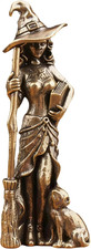 Brass Witch Statue with Cat, 2.48×0.94 Inches Vintage Metal Witch Figurine, Hall picture