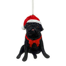 Black Pug Dog Christmas Ornament with Santa Hat New Cute Gift for Pug Lover picture