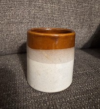 Vintage Miniature Stoneware Crock Two Tone Brown And Cream Design Country Decor picture