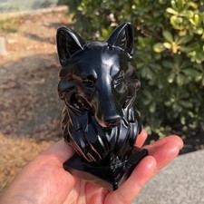 1pc Natural Obsidian Hand Carved Wolf Head Crystal Skull Reiki Healing mineral picture