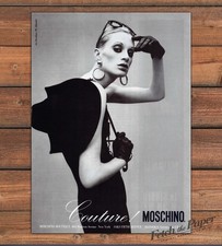 Moschino Couture Model in Black Dress Gloves Hoops Print Ad 1997 1990s picture