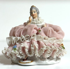 Sandizell Hoffner Dresden Lace Sitting Lady Figurine Pink White Roses Germany 3