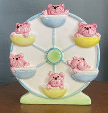 RARE VINTAGE RELPO #7069 TEDDY BEARS ON FERRIS WHEEL CERAMIC PLANTER picture