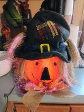 Vintage Large Color Changing Fiber Optic Pumpkin Head Scarecrow Thanksgiving  picture