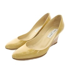 JIMMY CHOO Wedge Pumps Patent Leather Yellow Beige EU 35.5 US 5.5 Womens Heels picture