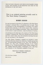 Disney ROBIN HOOD Animation Cel Label of Authenticity, 1980s-1990s picture
