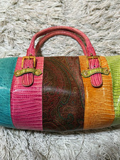 Etro Multicolor Paisley Cylinder Satchel Top Handle Zip Gold Hardware picture
