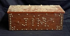 Vintage Folk Art Hand Made Wood Box W/ “Jim” Brass Studs  picture