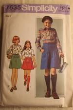 SIMPLICITY PATTERN 7635 Girls Shirts & Pleated Skirts Lovely VTG 76 size 7 uncut picture