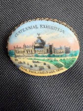 Rare 1876 Philadelphia Centennial Exhibition Porcelain Pin Brooch Memorial Hall picture