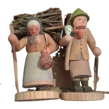 Vintage  Hand Carved Wooden  Figurines Old Man /woman picture