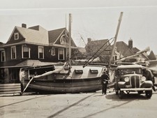 Vintage 1938 Hurricane Disaster Photo Sailboat Washed Ashore Falmouth MA picture