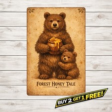 Cute Teddy Bear with Honey Vintage 8x12 Iron Metal Wall Sign Nursery Art picture