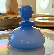 Vintage French Periwinkle Blue Opalescent Glass Perfume Bottle Decanter 4.5” picture