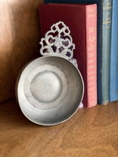 Antique Calder Providence Pewter Porringer Flowered Handle Eagle Mark 1800s picture