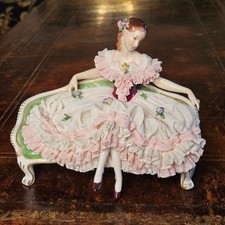 Vintage VOLKSTEDT DRESDEN LACE FIGURE - LADY ON A COUCH picture