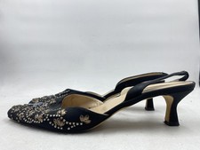 Oscar de la Renta Black Embellished Beaded Slingback Kitten Heels Size 41 picture