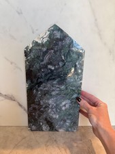 7LB XXXL Natural Moss Agate Crystal Obelisk Tower (#2) picture