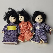 Vintage Japanese Traditional Jinbei Ichimatsu Ningyo Porcelain Doll Set of 3 picture