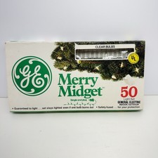 Vintage GE Merry Midget 50 Clear Mini Christmas Lights Green Wire Tested picture