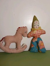 VINTAGE Carnival PRIZE Clown Doll Celluloid 50’s MCM Lot OIL CLOTH Horse Plush picture
