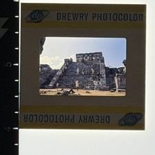 Tulum El Castillo Maya Temple Tourists Climbing Steps Mexico Film Slide 1970s picture