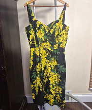 Dolce&Gabbana Floral Sweetheart Midi Sheath Dress Silk IT 44/US 8 Black Yellow picture