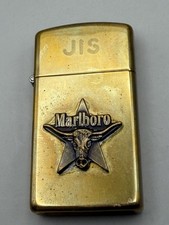 Vintage 1991 Marlboro Longhorn Steer Emblem Brass Slim Zippo Lighter NEW B78 picture